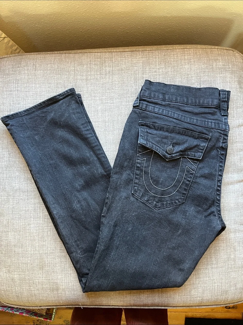 True Religion Ricky Relaxed Straight Black Jeans 40